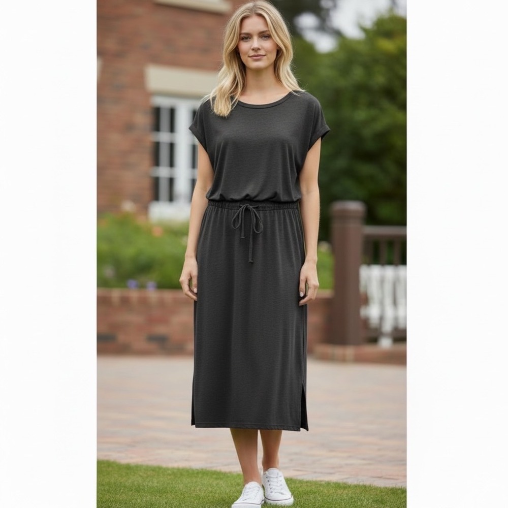 Torrid NEW Charcoal Heather Grey Cross Back Midi Jersey Slit Dress Size 0 L 12